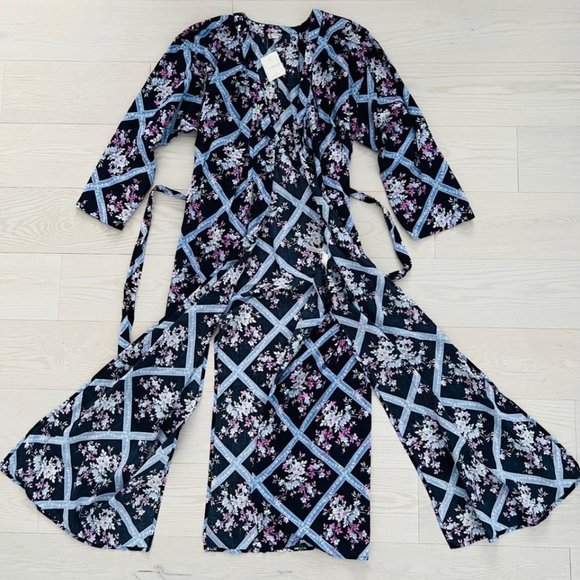 Free People I'm the One Robe Loungewear Floral  Midnight Combo - Picture 5 of 5